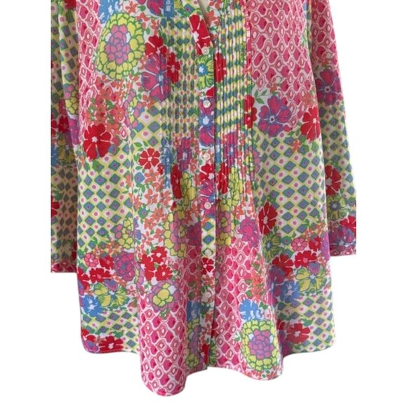 Talbots Floral Geometric Tunic Blouse Lightweight 100% Cotton 3/4 Sleeves XL EUC - Picture 11 of 13